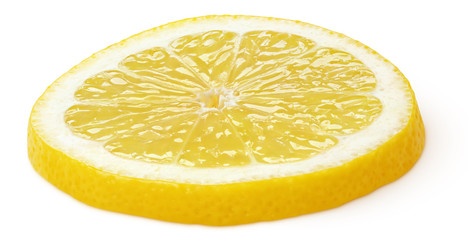 Slice of lemon citrus fruit isolated on white background. Full depth of field.