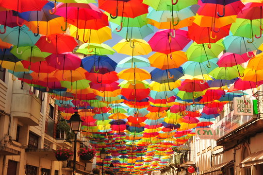 Colorful umbrella in Agueda, Portugal