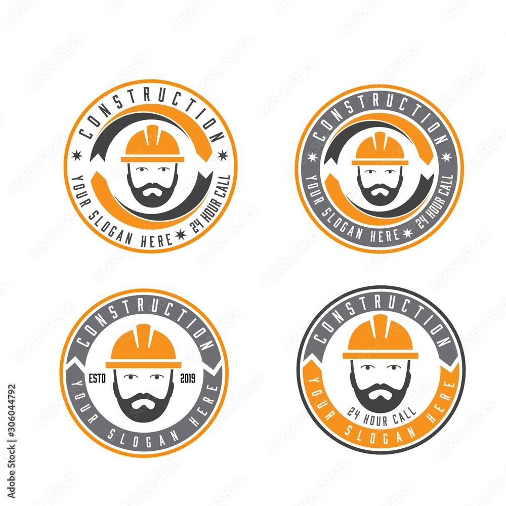 Wall mural worker construction service logo designs