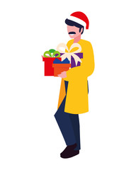 man with gift boxes on white background