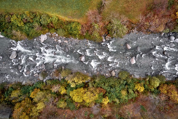 view from above on the Alpine mountain river in Piemonte 