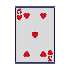 five of hearts card icon, flat design