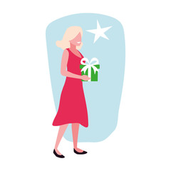 woman with gift box on white background