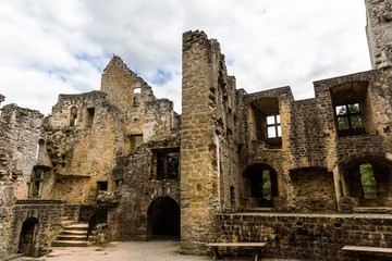 Old castle ruins, ancient stone building, panorama