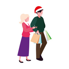 couple of people with shopping bag on white background