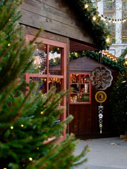 English Christmas market with decorated houses can be used for different festive purposes and text addition 