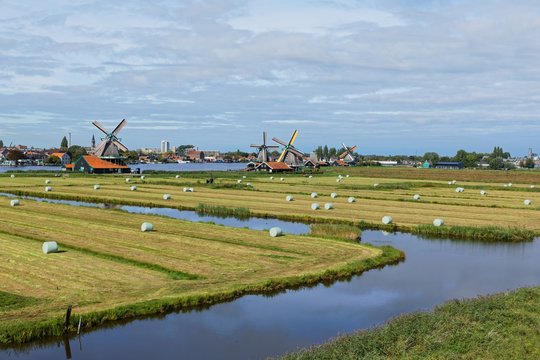 Dutch windmills in Netherlands closeup footage