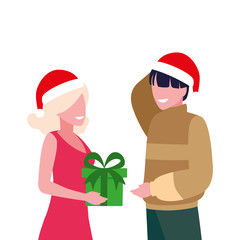 couples with gift box on white background