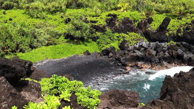 Deserted Tropical Cove With Volcanic Rock