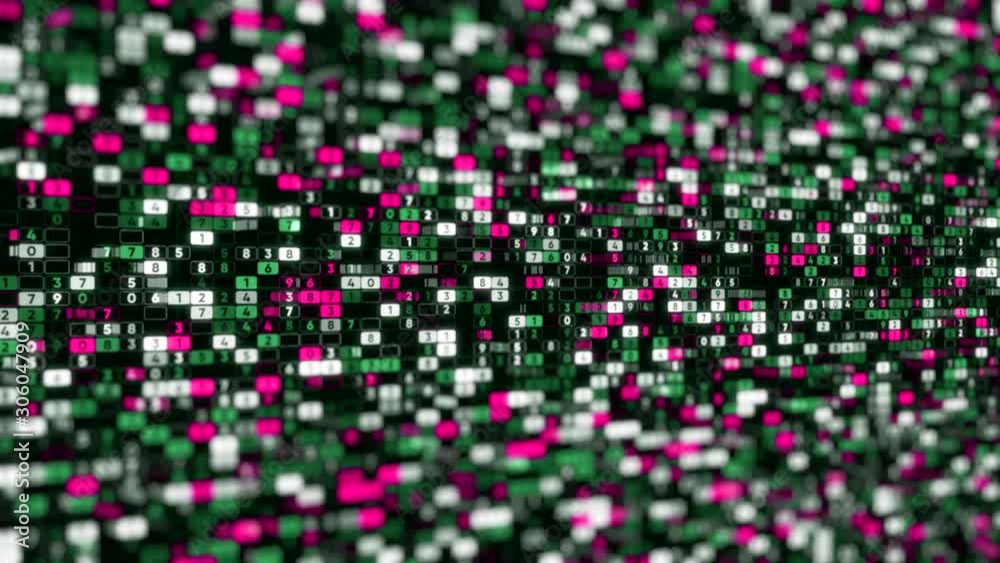 Poster colorful abstract background with plenty of columns with digits changing their values on the black. 