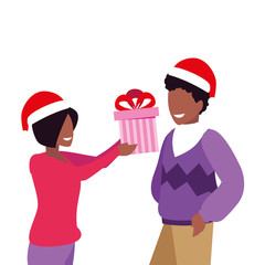 couples with gift box on white background