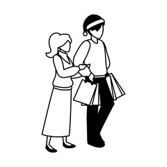 couple of people with shopping bag on white background