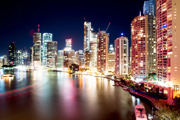 Brisbane City lights and river reflection Australia