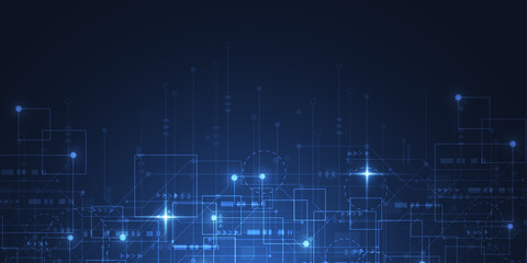 Obraz premium Abstract digital background with technology circuit board texture. Electronic motherboard illustration. Communication and engineering concept. Vector illustration