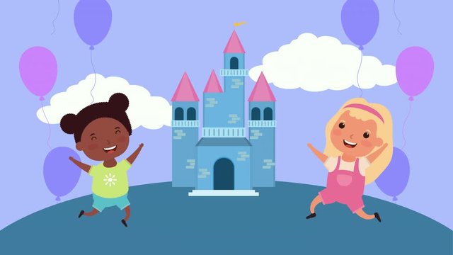 little interracial girls with castle scene