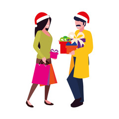 couples with gift boxes on white background