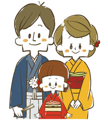 着物の家族-親子-笑顔