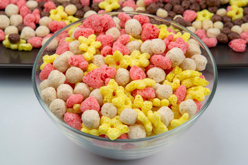 Colored light snacks. Breakfast in the plate. Diet and calories. Dessert food.