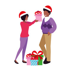 couples with gift boxes on white background