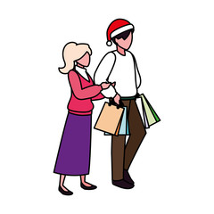 couple of people with shopping bag on white background
