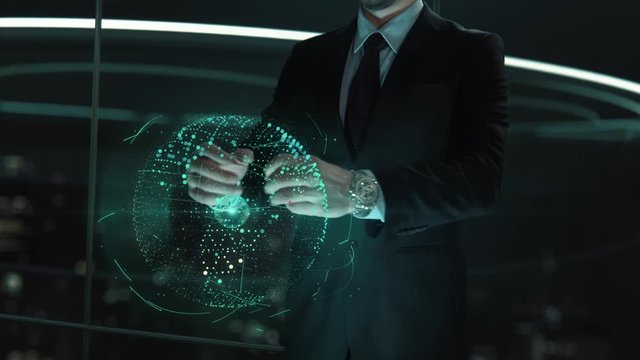 Businessman with Never Stop Learning hologram concept