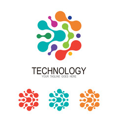 Naklejka na ściany i meble Hexagon logo, Abstract biotechnology molecule atom DNA chip logo design template
