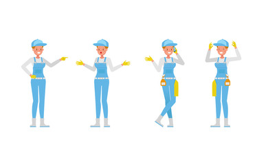 Fototapeta premium Professional janitor woman vector character design. Presentation in various action.