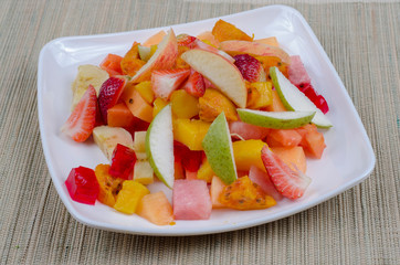  tropical fruit salad, with sauces and ice cream