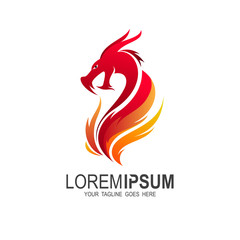 Naklejka premium Dragon logo with fire design abstract, Zodiac icon