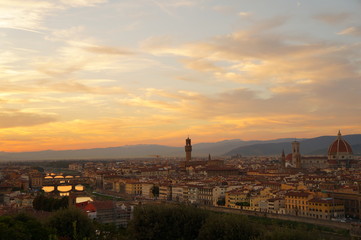 the sunset of Michelangelo square in florence