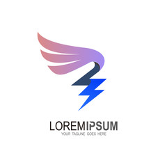 Wing logo and thunder design combination, Abstract icon template
