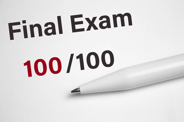 Final exam marked with 100 isolated on white.