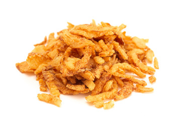 Fried Onions for Green Bean Casserole or Salad Garnish a White Background