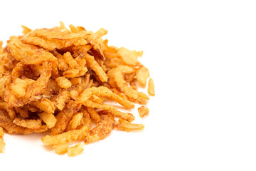 Fried Onions for Green Bean Casserole or Salad Garnish a White Background