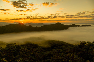 mountains under mist in the morning
