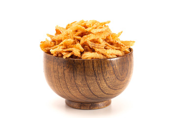 Fried Onions for Green Bean Casserole or Salad Garnish a White Background