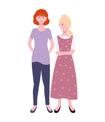 women standing with different poses on white background