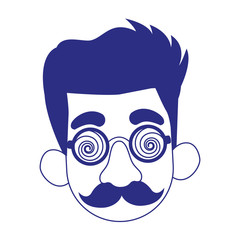 cartoon man face with crazy glasses and mustache, flat design