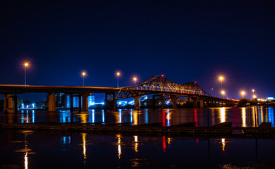 Fototapeta na wymiar Tennessee River Bridge in Decatur Alabama at Night