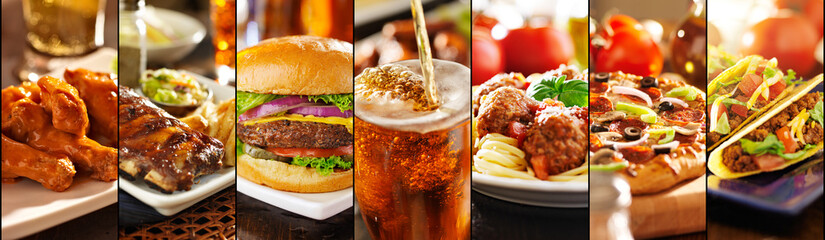 collage of american style restaurant foods - obrazy, fototapety, plakaty