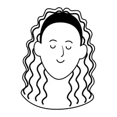 cartoon woman face with curly hair icon, flat design