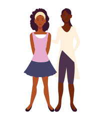 women standing with different poses on white background