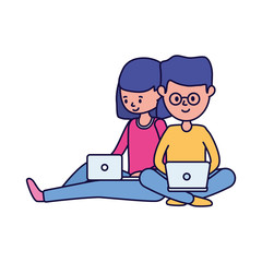 young students boy and girl with laptop learning online