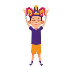 happy boy with jester hat icon, flat design