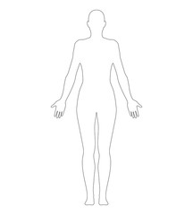 Anatomical Position Anterior View Female Body Outline Vector Illustration.
