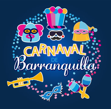 Carnival of Barranquilla, Colombia. Carnaval de Barranquilla with traditional unique masks vector illustration.