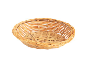 Bamboo wicker basket isolated on white background.