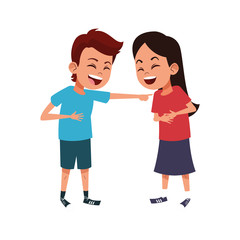 cartoon girl and boy laughing icon, flat design