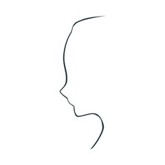 Little girl profile silhouette. Cute adolescent girl portrait. Fashion branding emblem. Thin line style