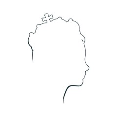 Profile view silhouette of a princess or queen. Cute girl portrait. Fashion branding emblem. Thin line style
